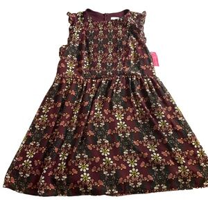 NWT Burgundy Floral‎ Ruffled Sleeveless A-Line Dress Girls XXL